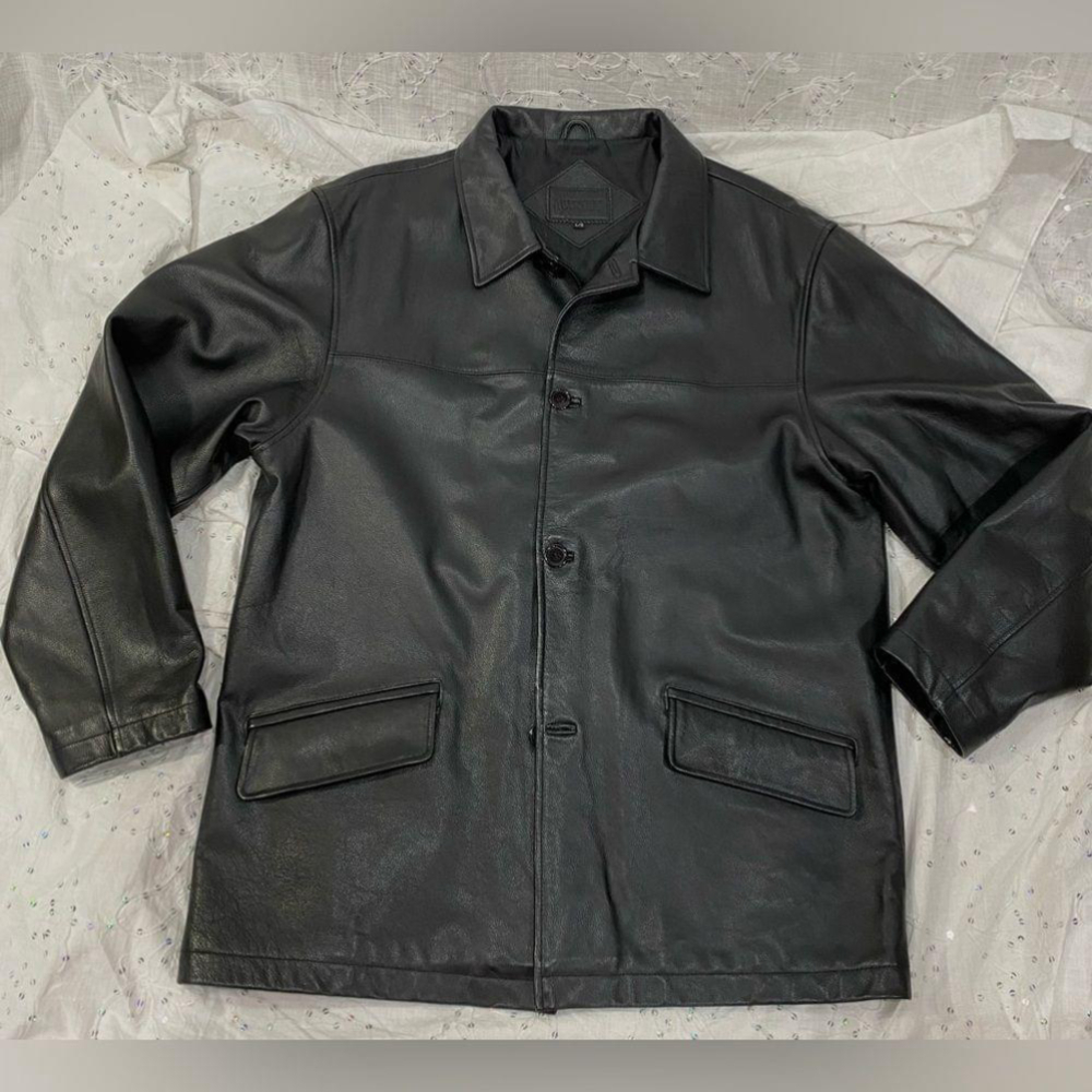 Vintage 90s Britches Black Leather Blazer Style Overcoat Jacket